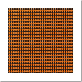 Halloween Black and Orange Argyle Pattern Diamond Checks Posters and Art